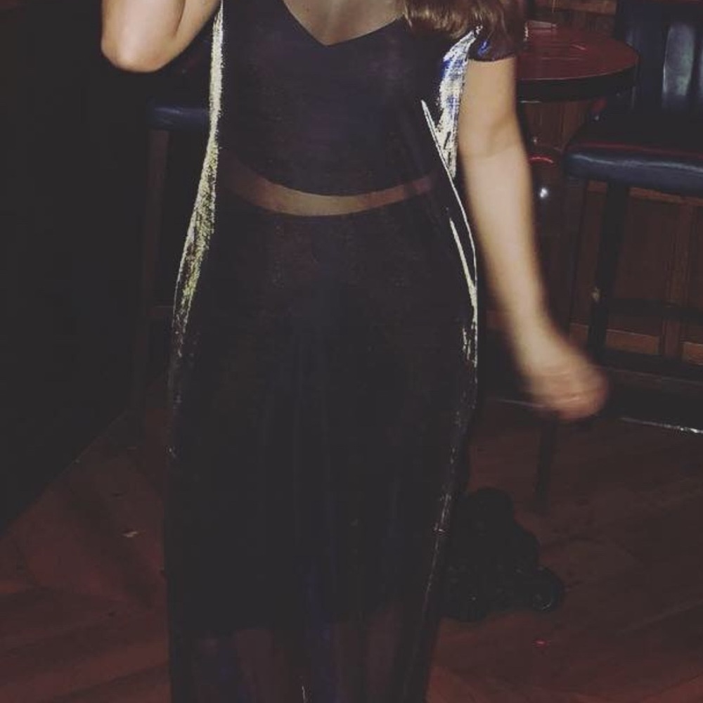 Chic Black Sheer Metallic Dress